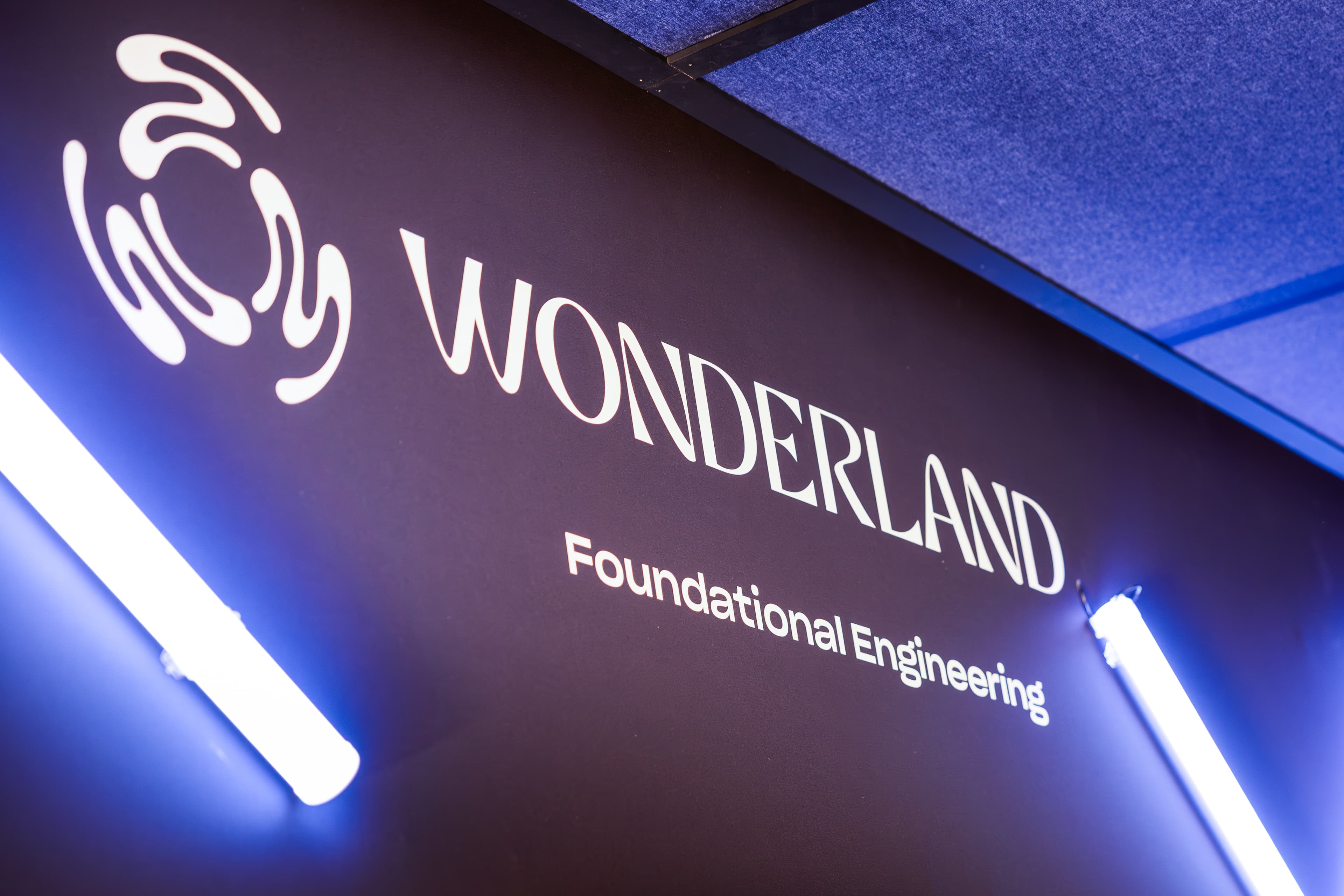 Exhibition space with illuminated signage